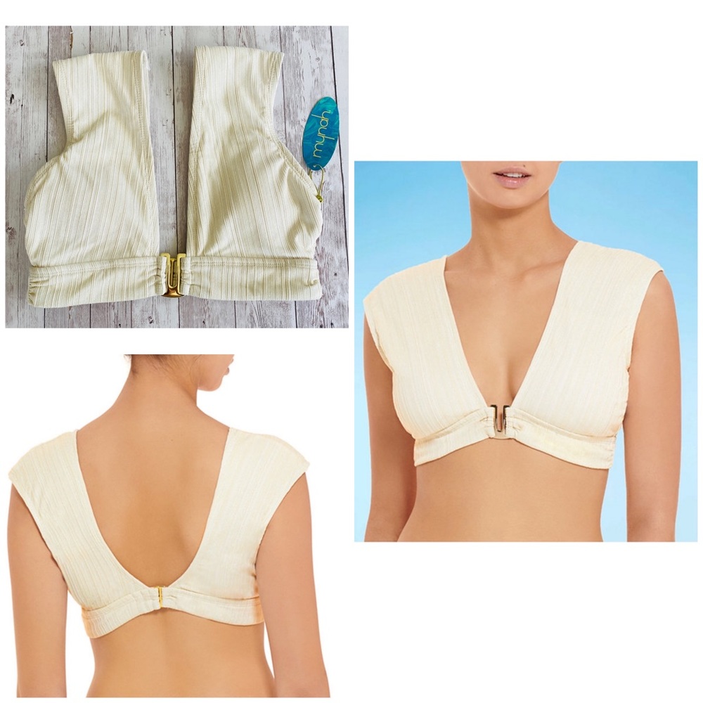 🔆 Mynah Ribbed Womens Metallic Textured Cap Sleeve Bikini Top